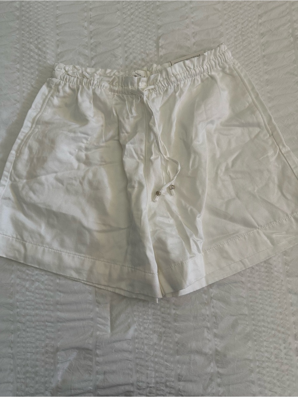 H&M White High-Waist Linen Blend Drawstring Shorts NEW - Small